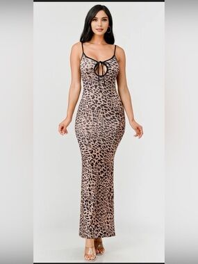 SHEIN Leopard Print Slip Dress - Tan/Black SIZE S
